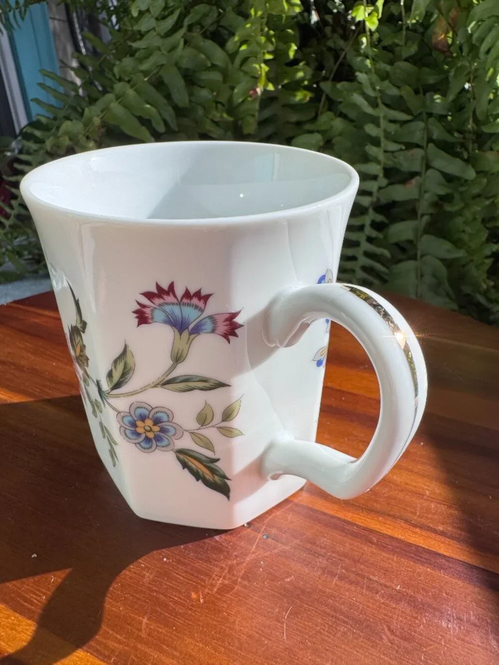 Vintage Andrea by Sadek Floral Coffee Mug, Hexagonal Porcelain Tea Cup